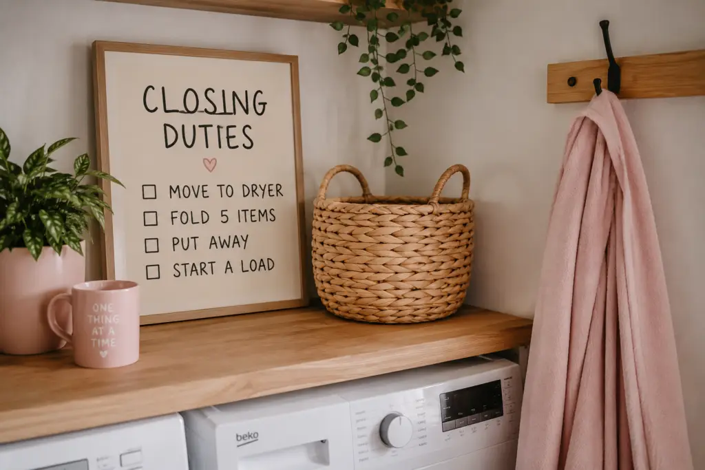 cozy Laundry aesthetic organized washing. Closing duties