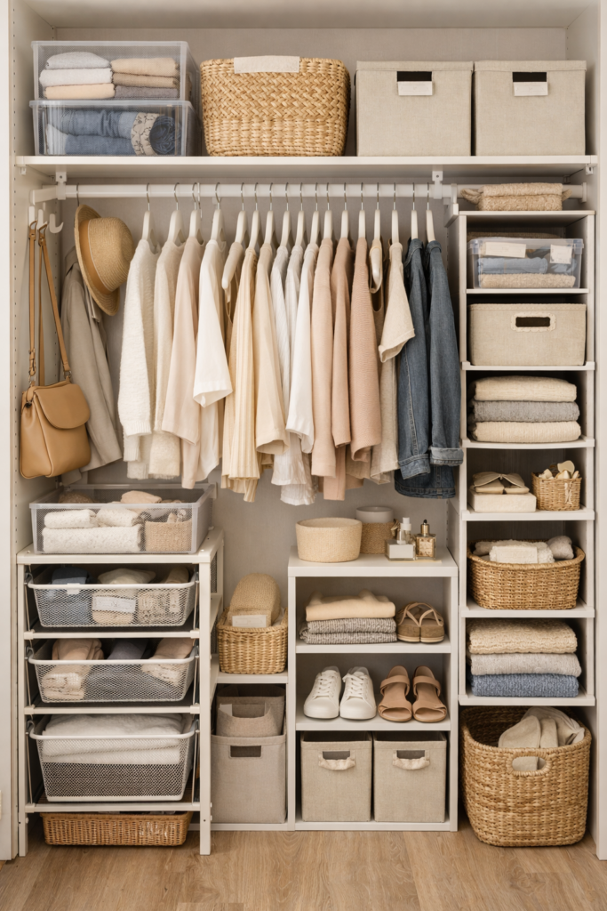 organised wardrobe closet storage