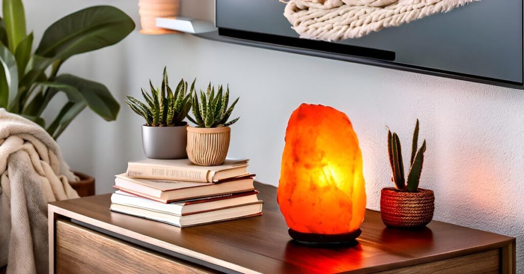 organised sideboard salt lamp