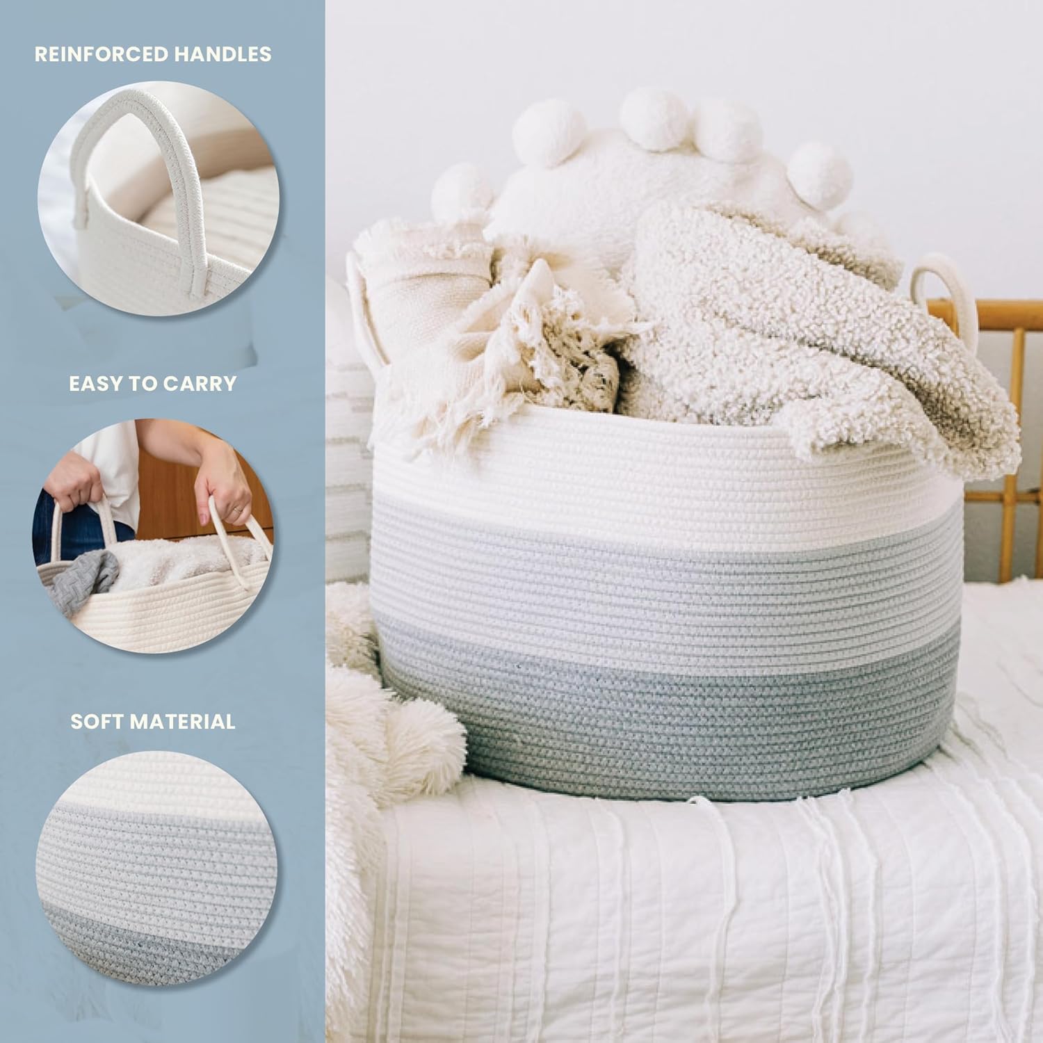 large grey basket for home organisation
